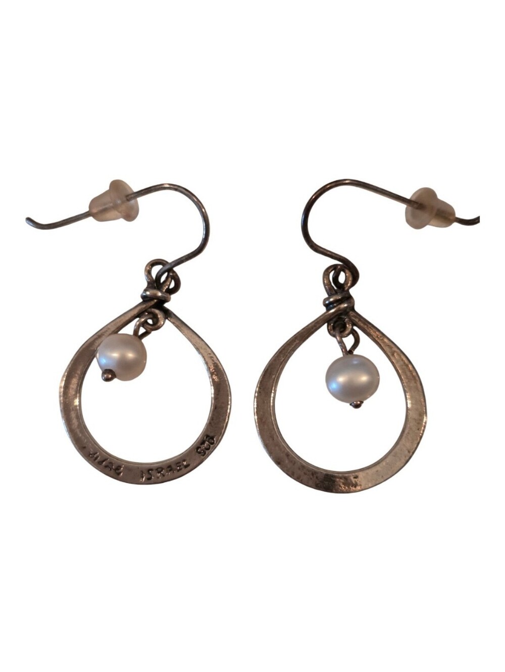 Vintage Israel 925 Sterling Silver & Freshwater Pearl Drop Earrings